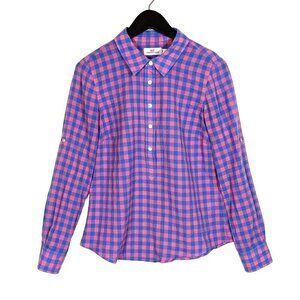 Vineyard Vines Blyden Button Down Tunic Womens 6 Blue Pink Check Long Sleeve